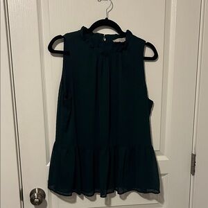 LOFT Emerald Sleeveless Ruffle Blouse